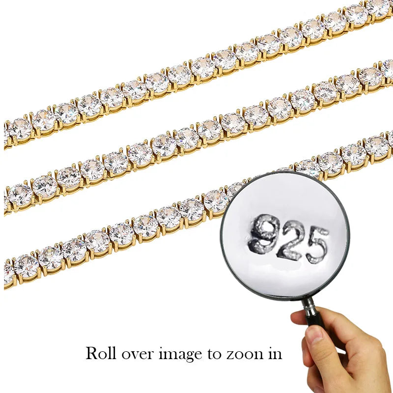 TOPGRILLZ New 925 Sterling Silver 3-6mm Tennis Chain with Spring Clasp Iced Out CZ Necklace Hip Hop Jewelry For Men Women