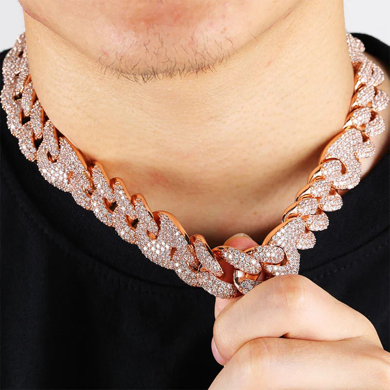 TOPGRILLZ 20mm New Lock Clasp Miami Cuban Chain with Bracelet & Necklace Set AAA Bling Cubic Zirconia CZ Hip hop Rock Jewelry