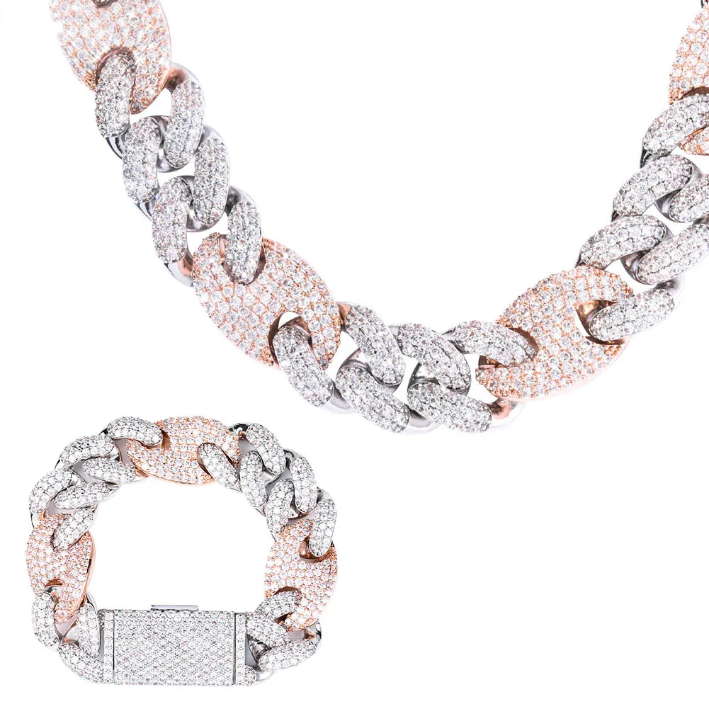 TOPGRILLZ 20mm New Lock Clasp Miami Cuban Chain with Bracelet & Necklace Set AAA Bling Cubic Zirconia CZ Hip hop Rock Jewelry