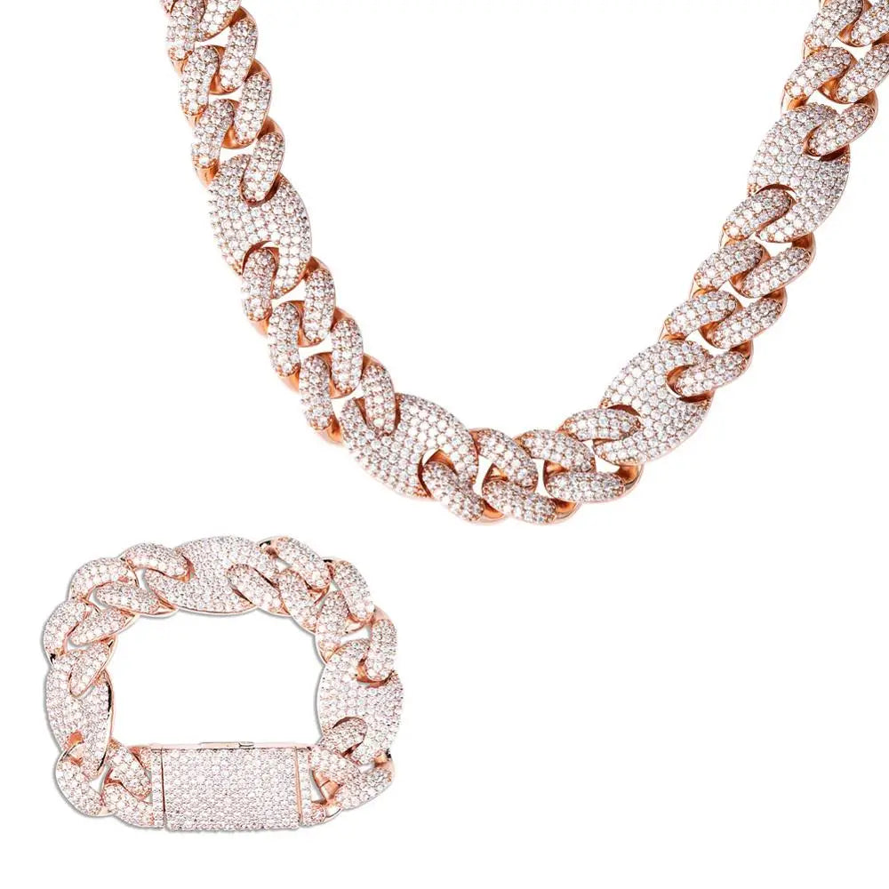 TOPGRILLZ 20mm New Lock Clasp Miami Cuban Chain with Bracelet & Necklace Set AAA Bling Cubic Zirconia CZ Hip hop Rock Jewelry