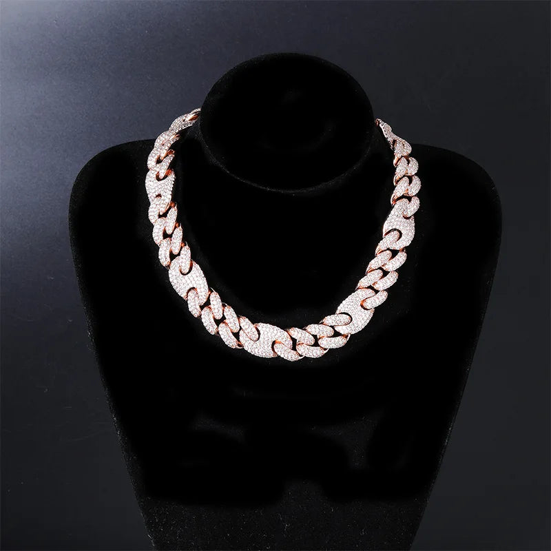 TOPGRILLZ 20mm New Lock Clasp Miami Cuban Chain with Bracelet & Necklace Set AAA Bling Cubic Zirconia CZ Hip hop Rock Jewelry