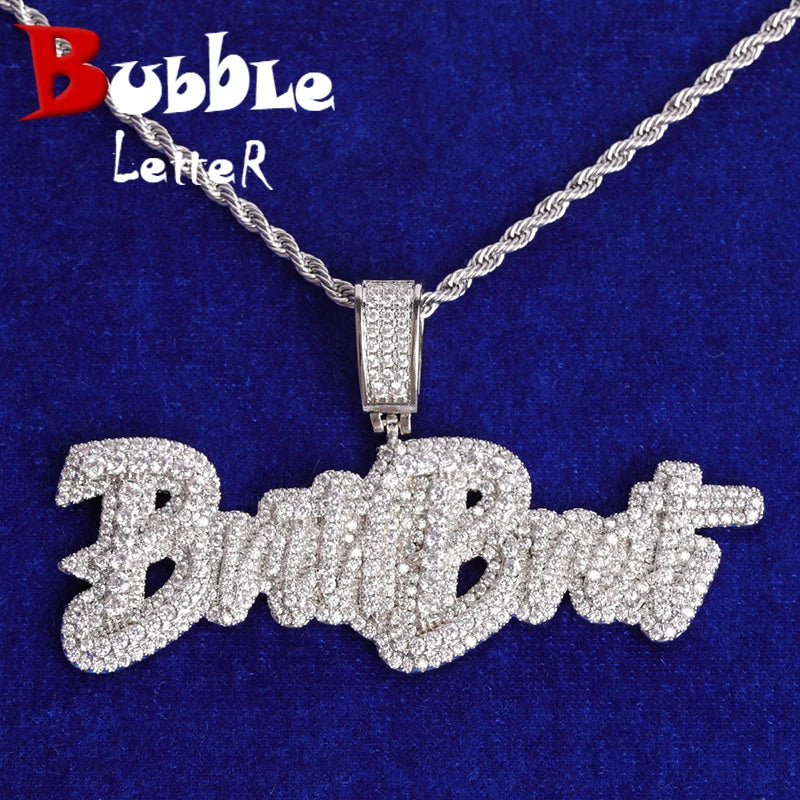 Custom Name Pendant White Gold Necklace Men Rock Street Hip Hop Jewelry