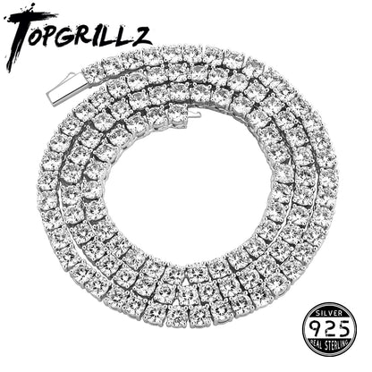 TOPGRILLZ New 925 Sterling Silver 3-6mm Tennis Chain with Spring Clasp Iced Out CZ Necklace Hip Hop Jewelry For Men Women