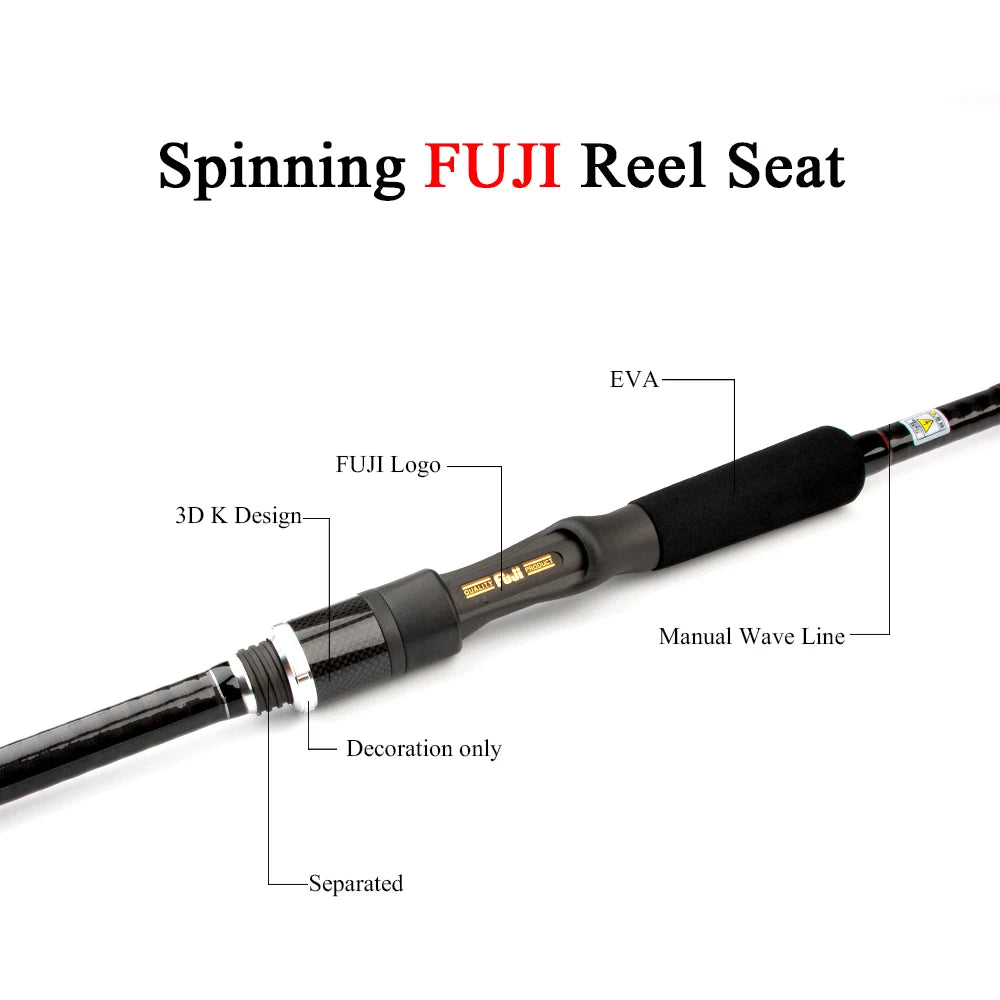 KUYING Pirate 2.58m 8'6" Carbon Casting Spinning M Medium Lure Fishing Rod Fish Cane Pole FUJI Medium-Fast Action Far Casting