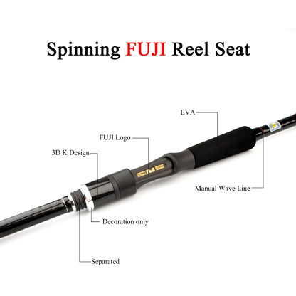KUYING Pirate 2.58m 8'6" Carbon Casting Spinning M Medium Lure Fishing Rod Fish Cane Pole FUJI Medium-Fast Action Far Casting
