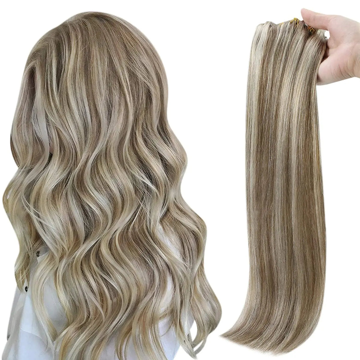 Full Shine Seamless Clip in Natural Human Hair Extensions 8Pcs PU Clip in Remy Hair for Women