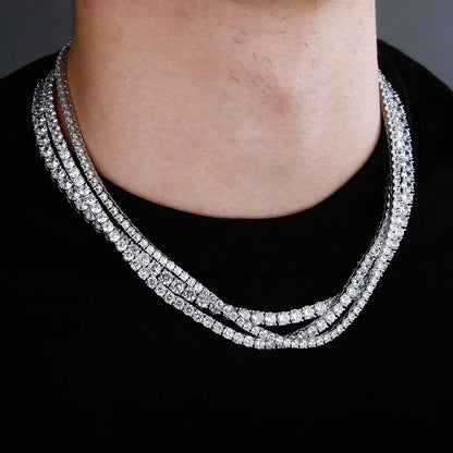 TOPGRILLZ New 925 Sterling Silver 3-6mm Tennis Chain with Spring Clasp Iced Out CZ Necklace Hip Hop Jewelry For Men Women