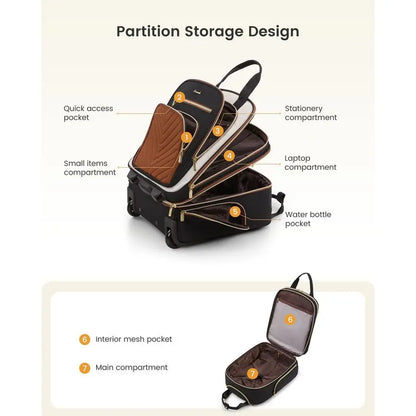 Carry On Luggage with Wheels, Lightweight Stylish Under Seat Luggage, Soft Sided Small Personal Item Suitcase for Travel