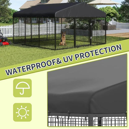 Large Outdoor Dog Enclosure Heavy Duty Dog Cage with Roof Galvanized Steel Dog Kennel Fence with Double Safety Locks 6.56ft x 6