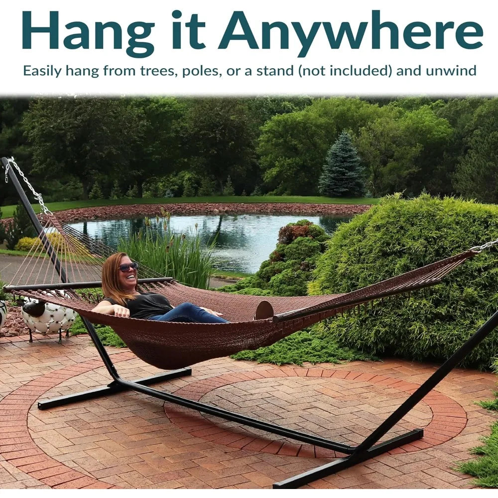Sunnydaze Soft-Spun Polyester Rope Double Hammock for Outside - 600-Pound Weight Capacity Extra Large Hammock - Mocha