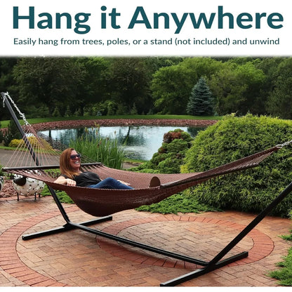 Sunnydaze Soft-Spun Polyester Rope Double Hammock for Outside - 600-Pound Weight Capacity Extra Large Hammock - Mocha