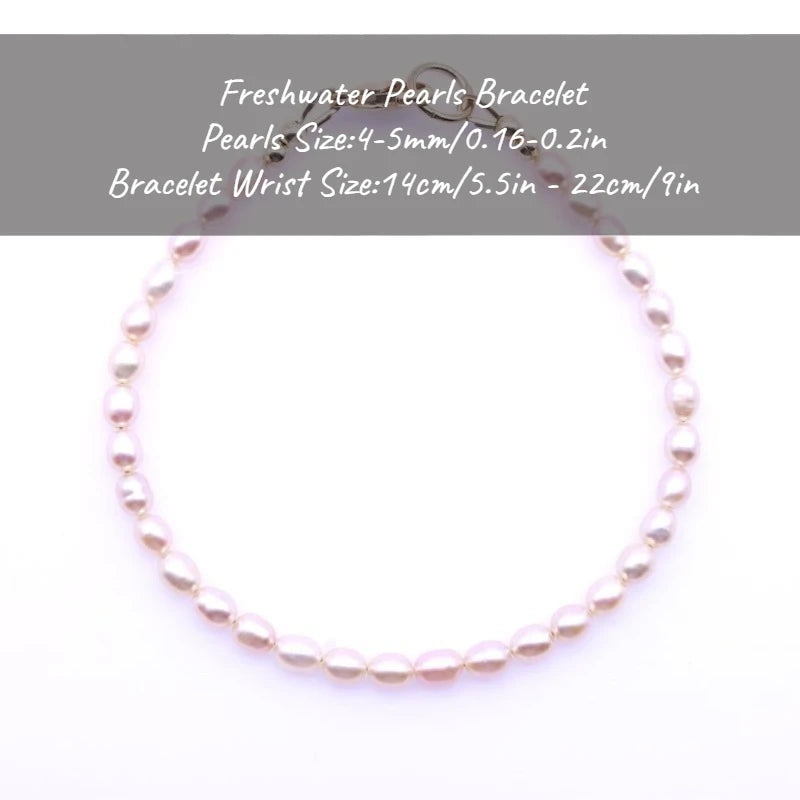 MYSOYA Pink Rice-shaped Freshwater Pearl Bracelet 4-5mm With Gift Box For Her/Him Birthday/Wedding/Christmas/New Year Gifts