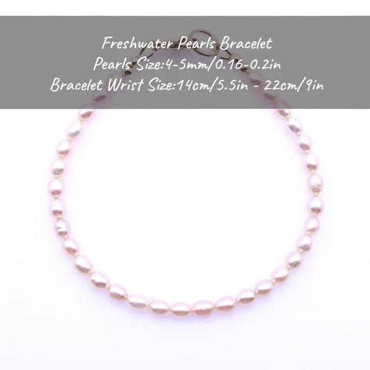 MYSOYA Pink Rice-shaped Freshwater Pearl Bracelet 4-5mm With Gift Box For Her/Him Birthday/Wedding/Christmas/New Year Gifts