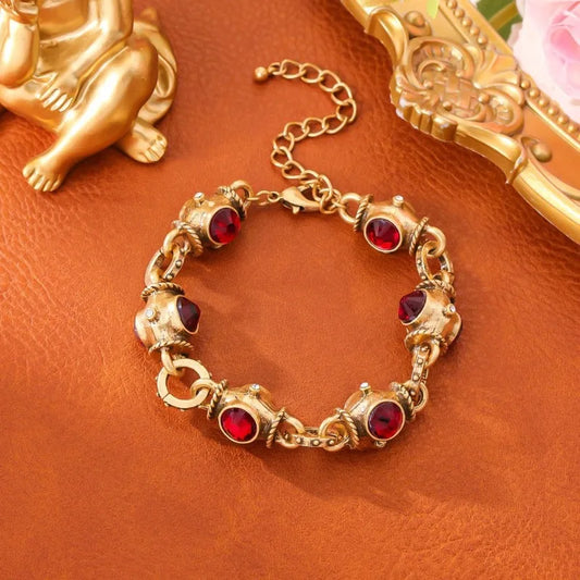 Medieval Vintage Turquoise Bracelet Retro Court Style Heavy Industry Jewelry Colored Geometric Glazed French Bracelet