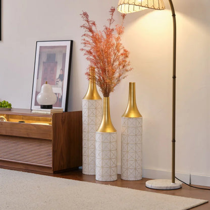 Glazed Metal Vases Home Decoration Set 3 White 24in/28.7in/33.5in Height Elegant Living Room Floor Decor Shipping From The USA