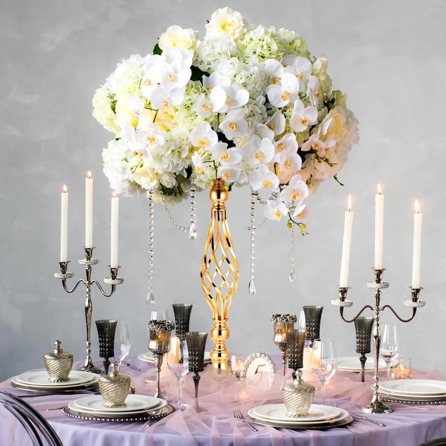 20 Pcs Metal Flower Arrangement Stand Wedding Flower Centerpieces Stand Elegant Metal Flower Vase Candelabra Candle Holder