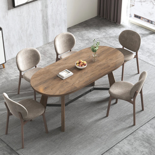 Oval Dining Table Set for 6-8 People, Modern Kitchen Table with Matching Chairs, 1.37 Inch Thick Tabletop & Sturdy Metal Legs, Dining Room Home Office Dinette Set