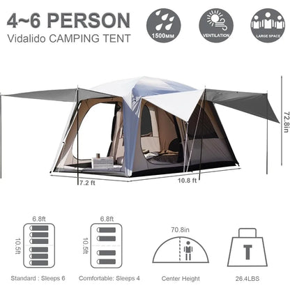 46 Person Large Family Cabin Tent with 3 Doors and 2 Rooms Double Layer Waterproof Portable Glamping Tent for Outdoor Camping H
