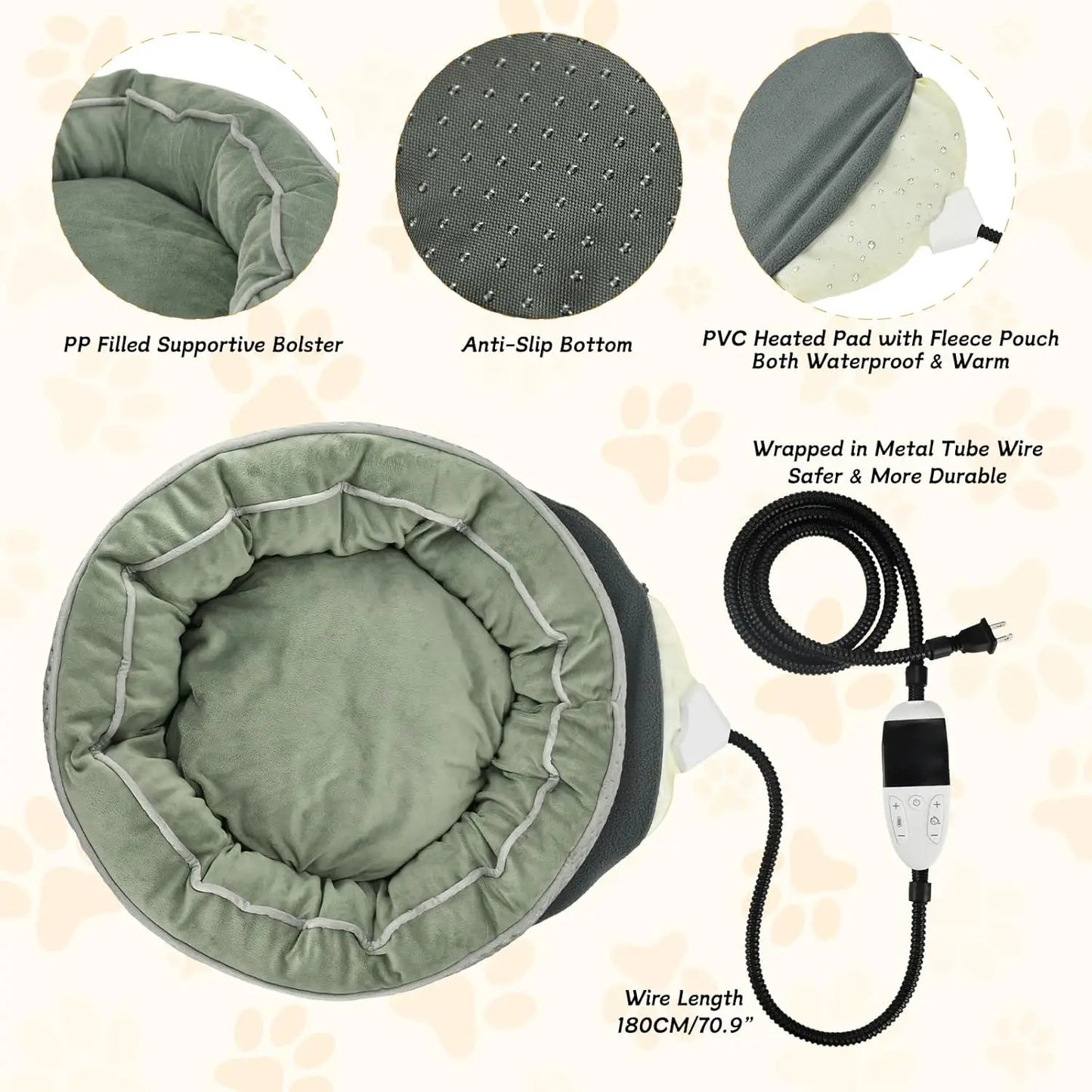 Electric Heated Pet Bed - Waterproof, Washable with Adjustable Timer & Temperature for Cats & Small Dogs