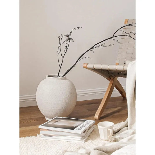Large 12.5 Round White Ceramic Floor Vase for Centerpieces, Rustic Minimalist Decor
