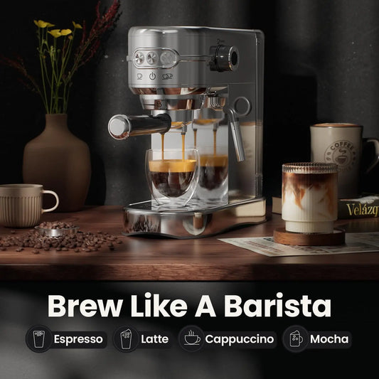 Espresso Machine - 20Bar Coffee Maker with Foaming Steam Wand: 1450W Compact Semi-Automatic Espresso Maker with 35Oz Removable W