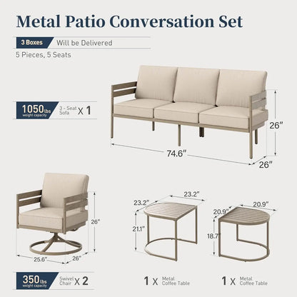 Metal Frame Patio Furniture Set, Wood-Like Modern Outdoor Patio Furniture Set with Cushion, Patio Seating Set with, Customized