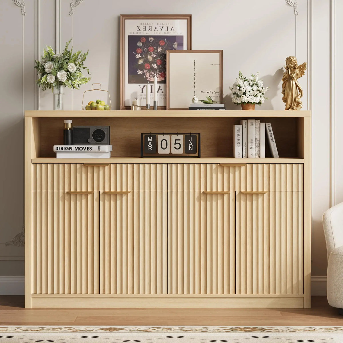 39.4in Boho Rectangular Coffee Table With Rattan Storage Shelf, 2 Tier Mid Century Modern Center Table For Living Room, Apartment, Small Space