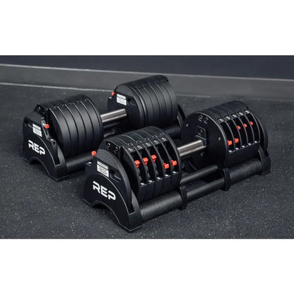 Rep Fitness Quickdraw Adjustable Dumbbells - Weight Ranges from 5 to 30, 40, 50, and 60 Pounds