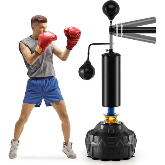 Height-Adjustable Rebounding Boxing Bag with 2 Speed Balls, Swivel Bar for Kickboxing, MMA, Muay Thai Training
