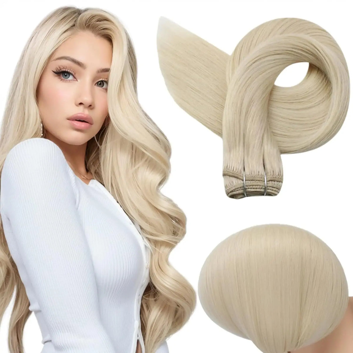 Full Shine Straight Human Hair Extensions Sew in Silky Skin Double Weft Hair Extensions For Salon