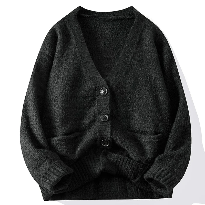 Cardigan V-neck Sweater Men Autumn Winter Fashion All Loose Casual Knitwear High-quality Fabric Comfortable Skin Breathable Coat