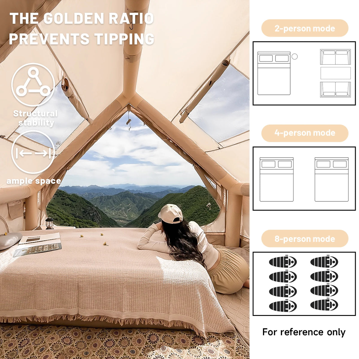 PAKICETUS Luxury Inflatable Glamping Tent 4 Season Anti-Snow Spacious Air Tent with Manual Hand Pump, Easy Setup Polyester Fiber Shelter for Outdoor Camping & Backyard Activities