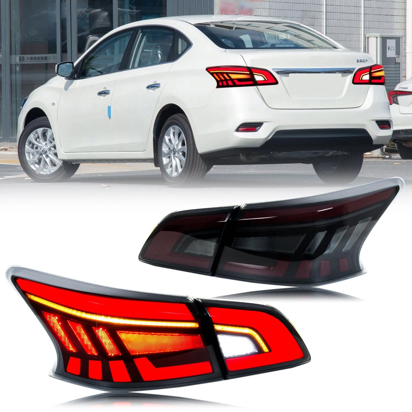 LED Tail Lights for Nissan Sentra 2013-2019 B17 Sylphy Nismo Start-up Animation Sequential Signal Black Rear Lamps Assembly