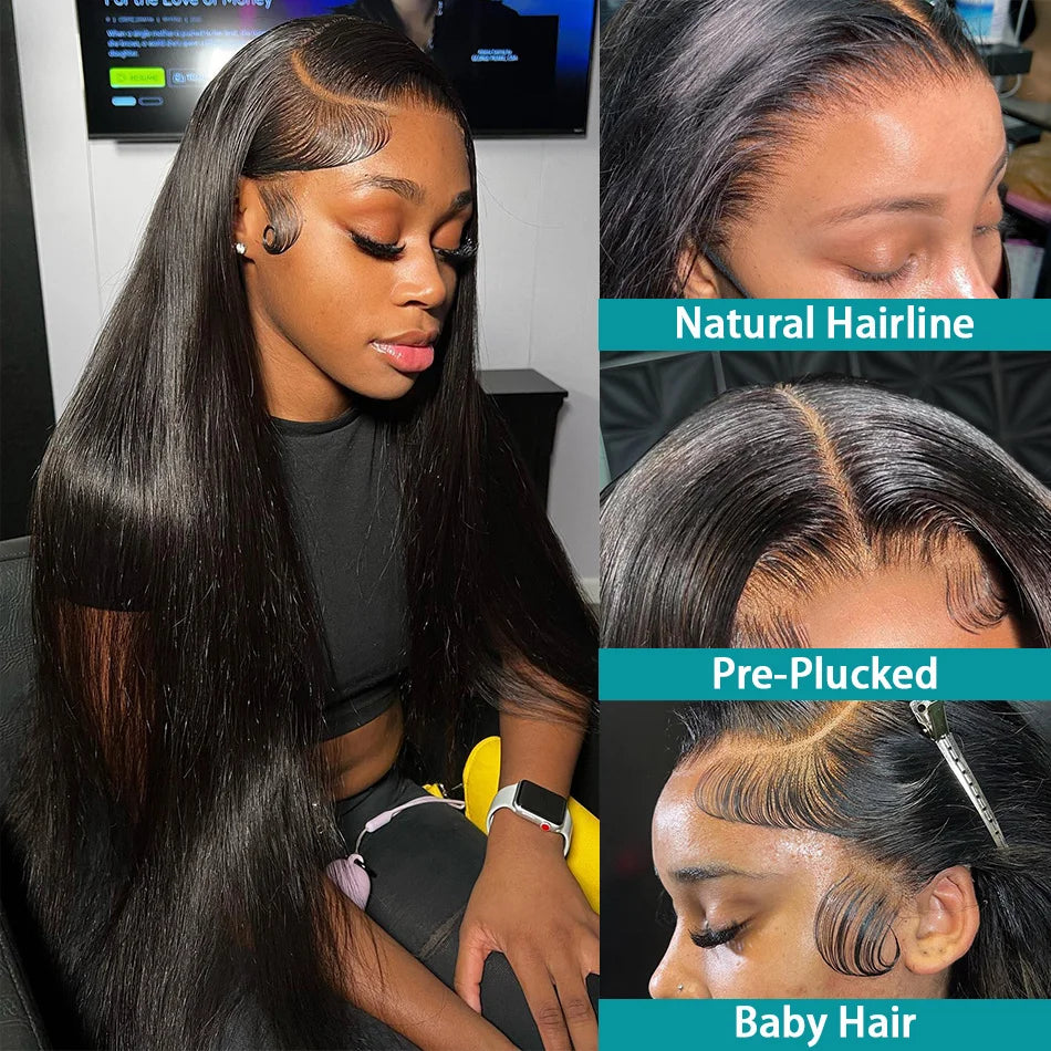 210 Density 13x4 13x6 HD Transparent Bone Straight 30 40 Inches Lace Front Human Hair Wigs Brazilian Lace Frontal Wigs For Women