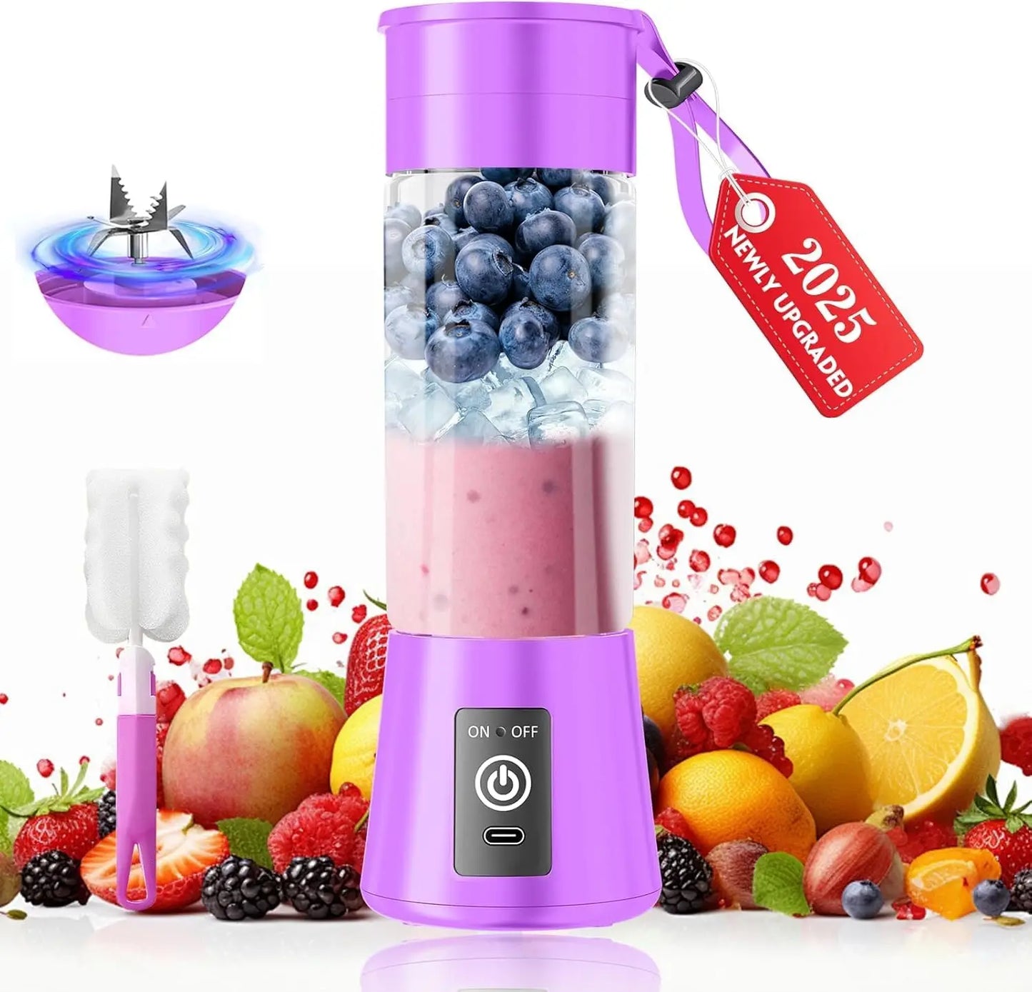 2025 Upgraded Portable Smoothie Blender - Type-C Rechargeable, 13oz Travel Blender, 20,000Rpm, BPA-Free, Ideal for Gym & Office