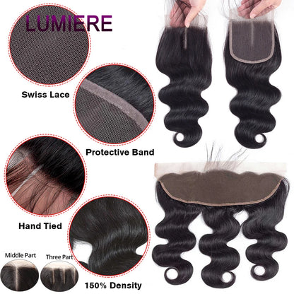 28 30”Clearance Sale Body Wave Bundles With HD Transparent Lace Closure Frontal And Bundles 100% Raw Virgin Human Hair Extension