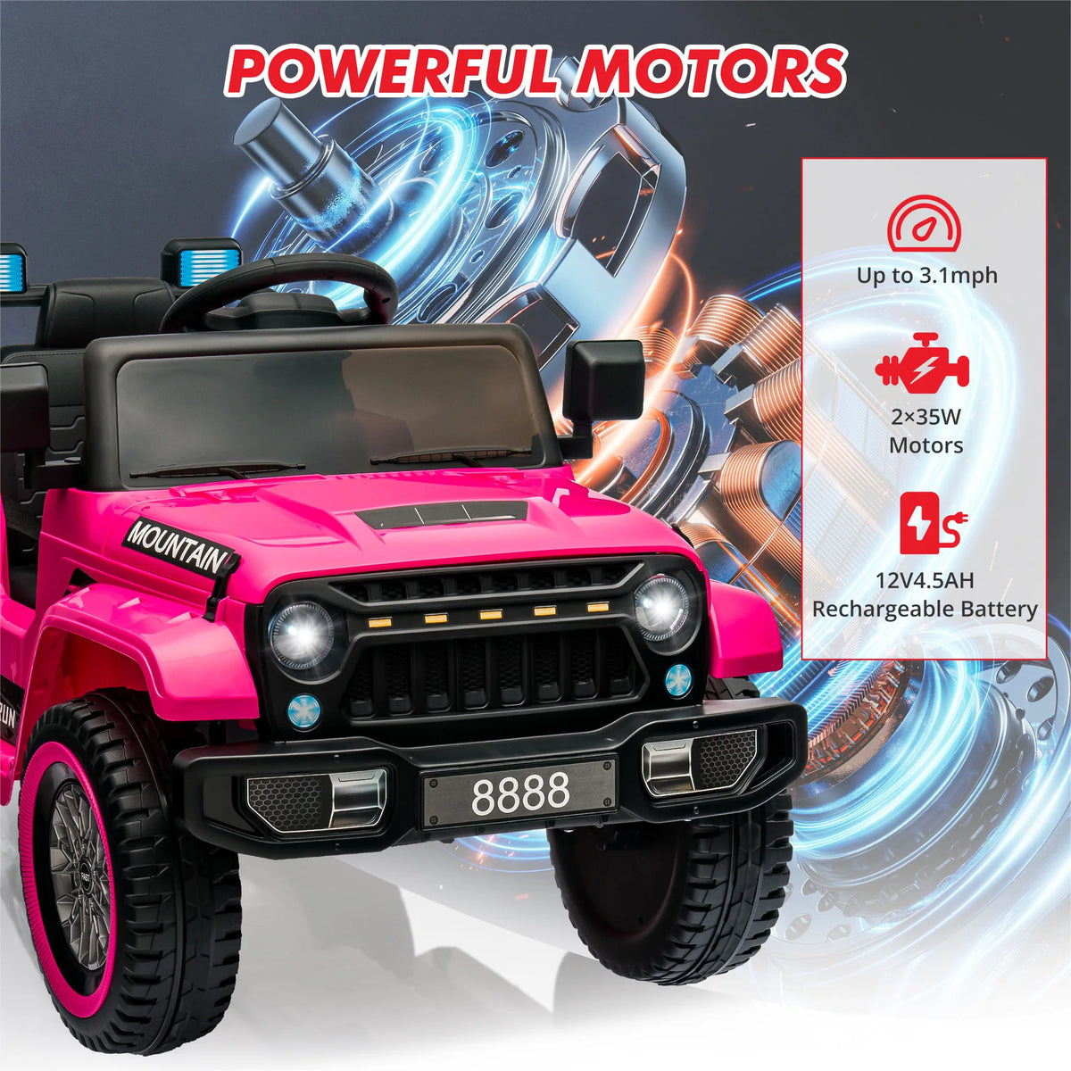 12V Kids Ride On Truck With Remote Control, 3 Speeds, Spring Suspension, LED Lights, MP3 USB Music, Battery Powered Electric Car