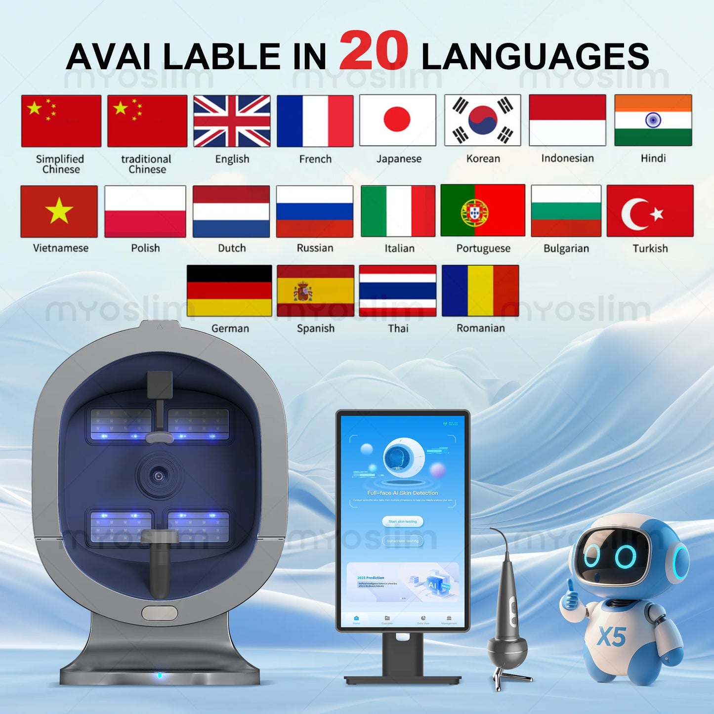 X5 Pro-AI Skin ImageAnalyzerFull-Body Multi-Spectral Scan for Beauty Equipment Scalp Analyzer Multi-Language15.6 Inch 21.5 Inch