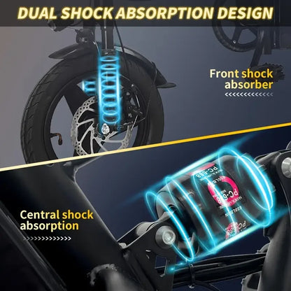 14'' Adult 450W Peak Motor Mini Folding Electric Motorcycle E Bike Electric Bicycle 20Mph 10.4AH Electric EBike for Adults