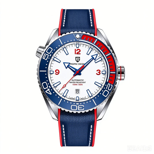 PAGANI DESIGN V2 Blue and White Tone Classic Retro Men Mechanical Watch 42MM Sapphire Glass 100M Waterproof Stainless Steel Automatic Men Watch Gift Watch