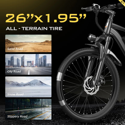 26" Electric Motorcycles Mountain E Bike for Adults, 600W Peak Motor Ebike 19.9Mph 31Miles 10.3AH Adults Electric Bicycle