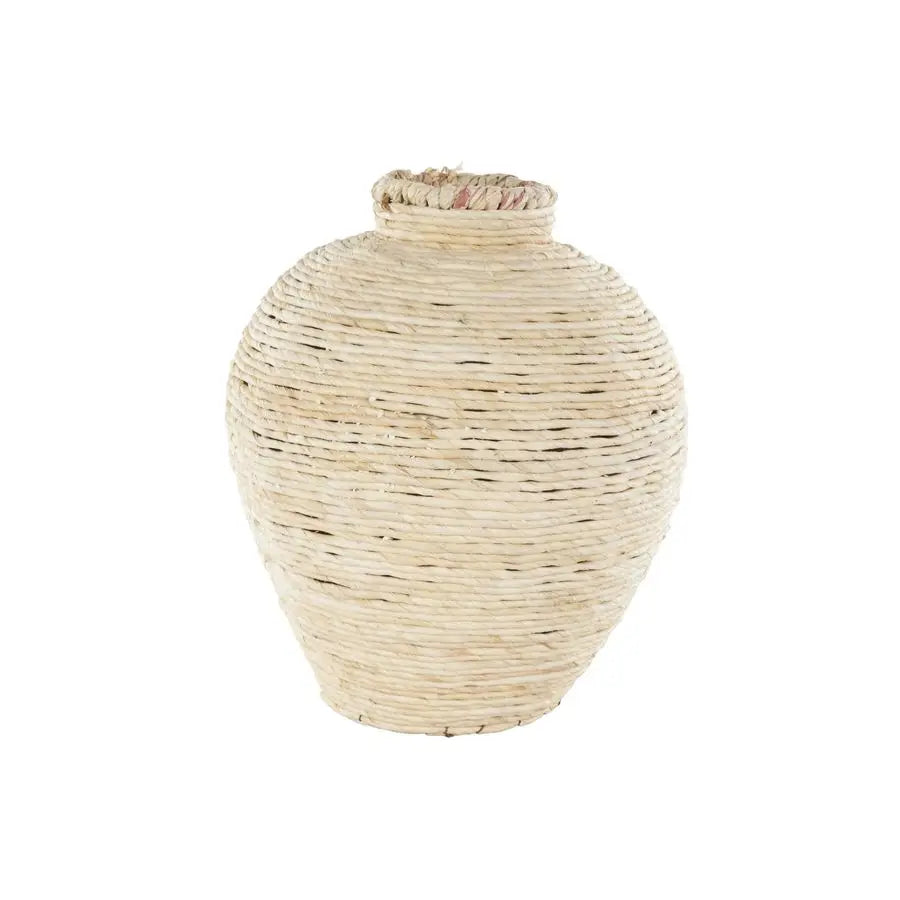 Bamboo Wood Handmade Decorative Vase Wrapped Pot Centerpiece Vase, Vase for Home Decoration 11 x 11 x 14, Cream