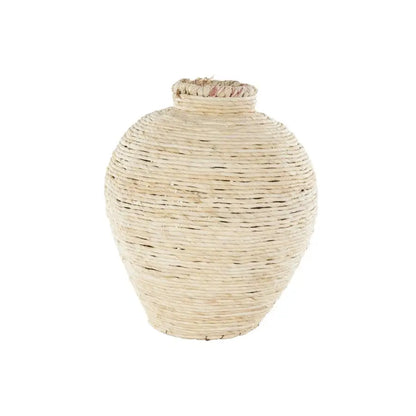 Bamboo Wood Handmade Decorative Vase Wrapped Pot Centerpiece Vase, Vase for Home Decoration 11 x 11 x 14, Cream