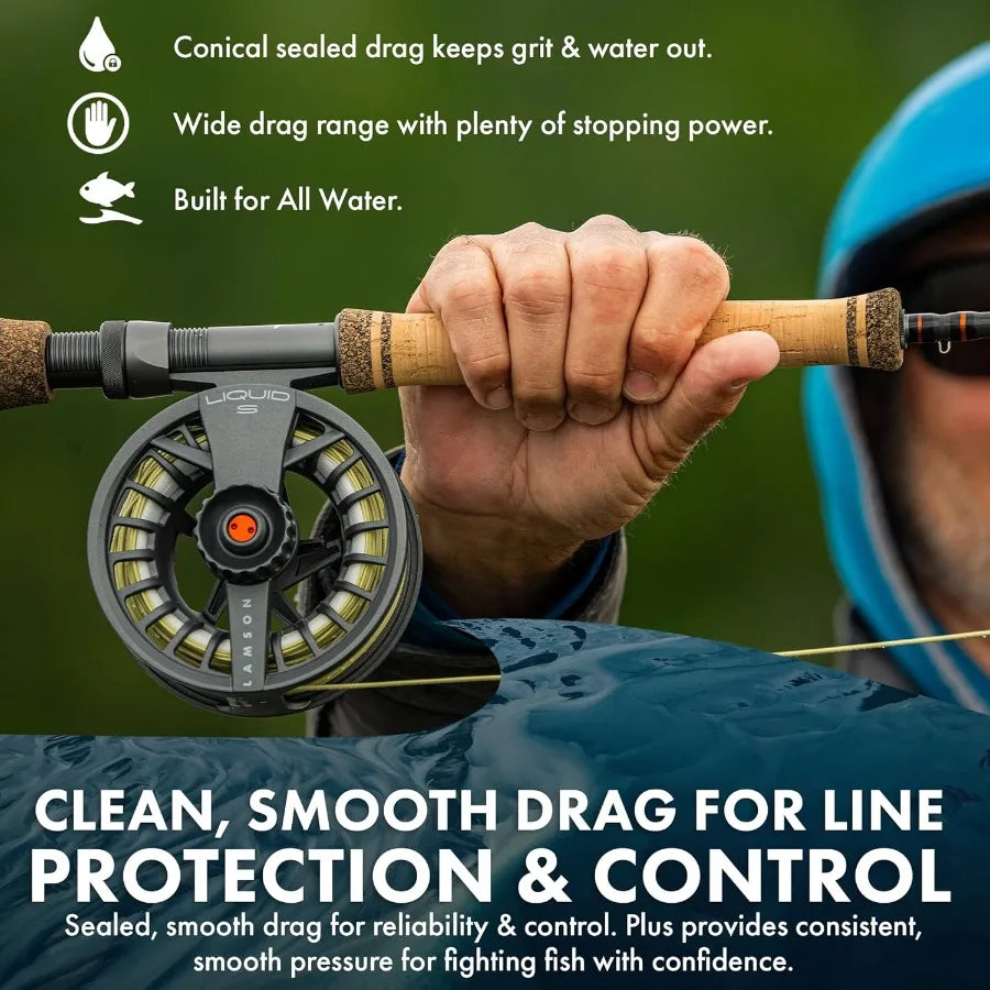 Liquid SSeries HD Fly Fishing Reels for AllWater Environments: Large Arbor Design with Powerful Sealed Drag System and Pressure