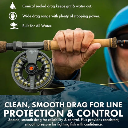 Liquid SSeries HD Fly Fishing Reels for AllWater Environments: Large Arbor Design with Powerful Sealed Drag System and Pressure