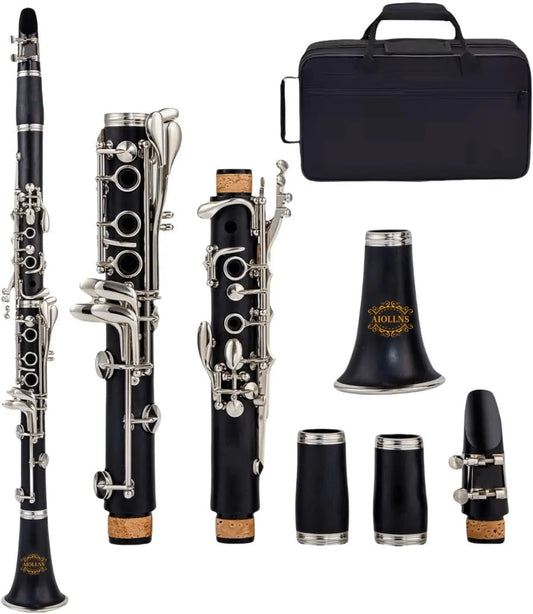 Bb Student Clarinet with 10 Reeds, Stand, Hard Case, and Cleaning Cloth for Professional Use