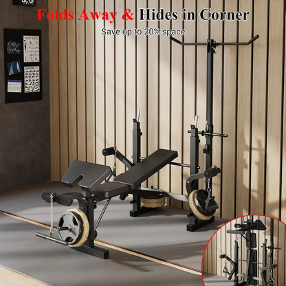 Weight Bench, Foldable Bench Press Set with Leg Extension, Adjustable Workout Bench  for Training Home Gym