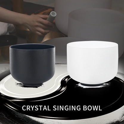 2 PCS Yin and Yang 432 Hz Crystal Singing Bowl Set 8"A Black and 10"F White Sound Meditation Mutual Attraction Chakra Bowls wit