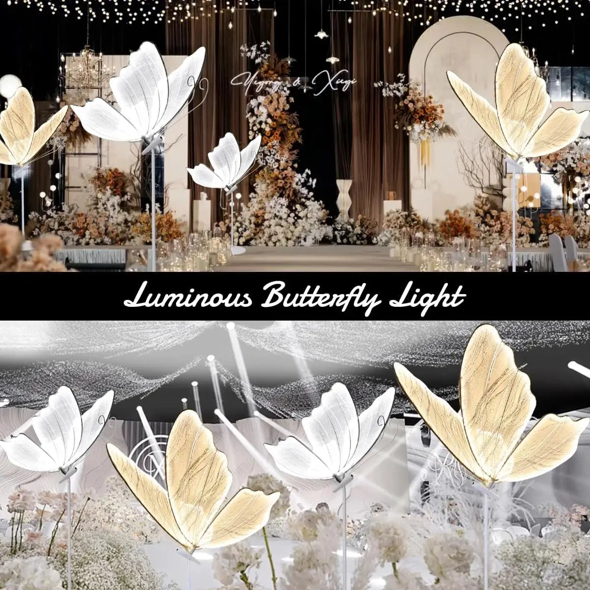 2-Pack Butterfly Wedding Aisle Lights Romantic Butterfly Decoration Lights, Adjustable Height,Dual Mounting for Indoor Weddings