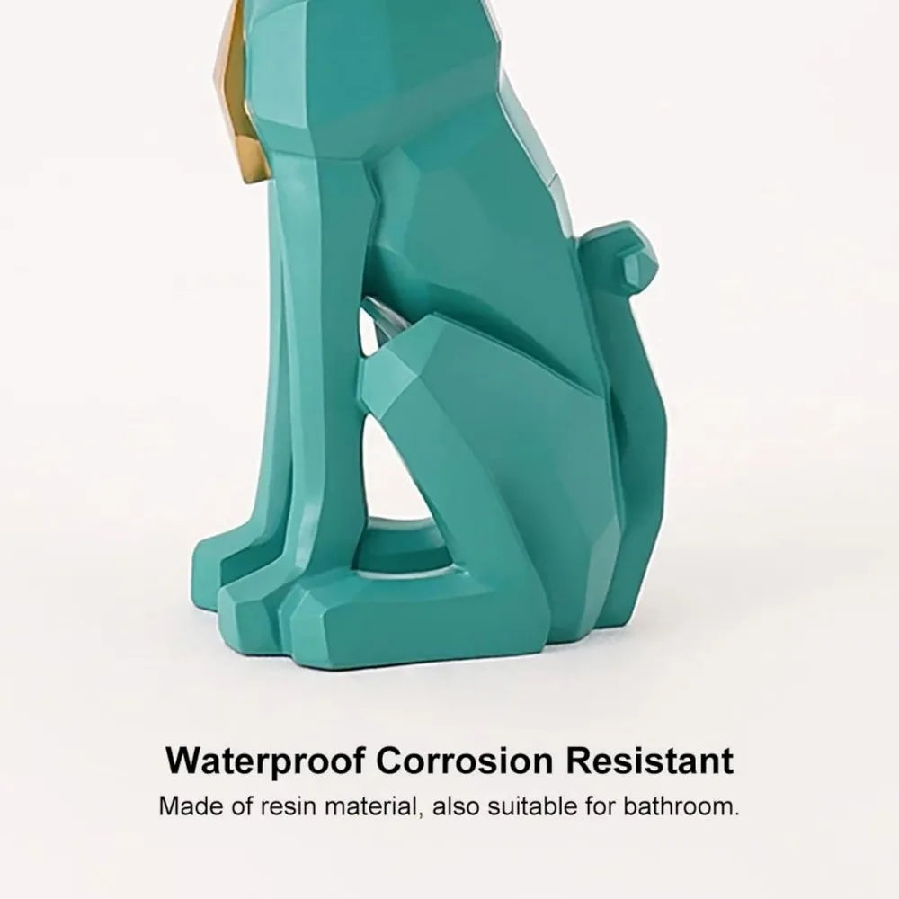 Resin Dog Sculpture Modern Geometric Standing Statue with Tissue Storage, Cute Side End Table Tray (Green)